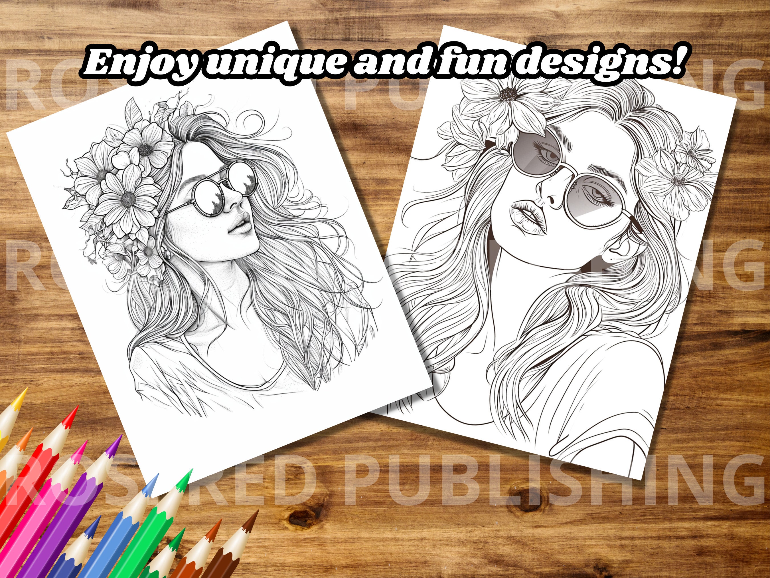 Girls With Glasses: Beautiful Portrait Coloring Book for Adults by Rosi ...