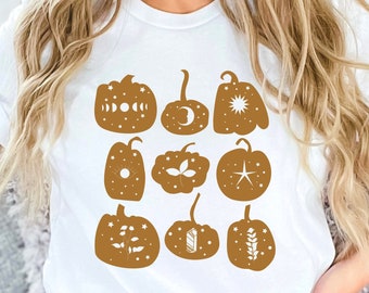 Camisa de calabaza Camiseta celestial de Halloween Calabaza mística Camisa de cristal de luna de otoño Camiseta de bruja de Halloween Camiseta divertida de otoño Regalo para ella