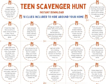 Teen Scavenger Hunt: Indoor Treasure Hunt, 18 Clues (Digital Download)