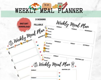 Printable Weekly Meal Planner: Food Diary, US Letter (Digital Download)