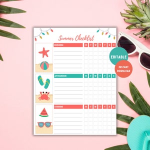 Printable Summer Daily Checklist: Editable Kids Chore Chart (Digital Download)
