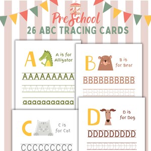 Cartas de aprendizagem pré-escolar | 26 cartões de rastreamento de letras ABC | Caligrafia do jardim de infância pré-escolar | Atividades pré-escolares | Atividade do Alfabeto