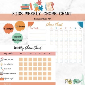 Klusschema voor kinderen | Digitale download-PDF | Dagelijkse routinegrafiek voor kinderen Afdrukbare PDF | Kinderkarweienschema | Verantwoordelijkheidsschema