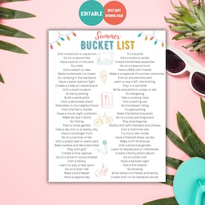 Lista de deseos imprimible de verano, Carta de EE. UU., Actividades de verano para niños, Descarga instantánea