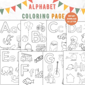 Planilhas de páginas para colorir do alfabeto para impressão para crianças | Planilhas de cartas para cartas de aprendizagem pré-escolar | Atividade de colorir alfabeto