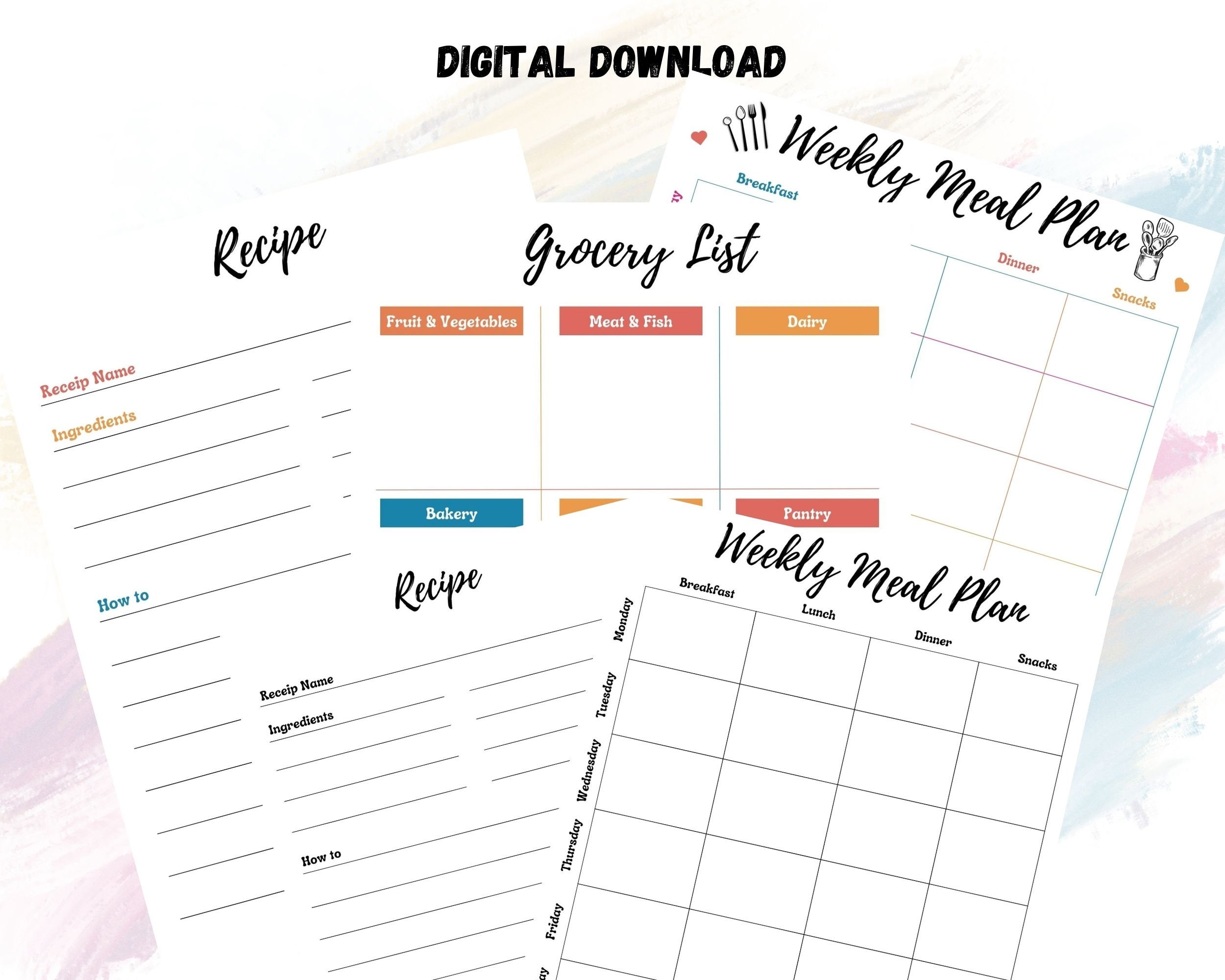 Weekly Meal Planner | Food Planner | Printable Meal Planner | Recipe ...