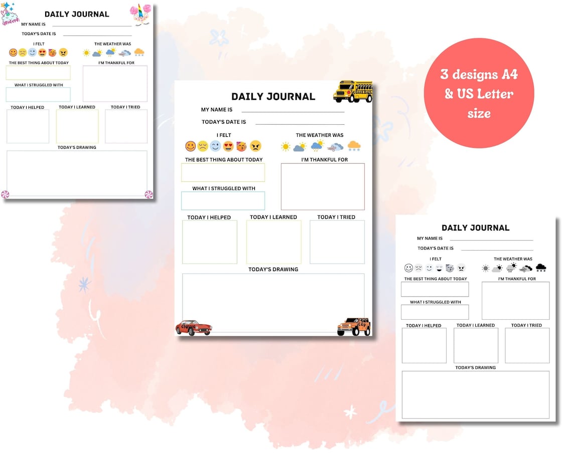 Kids Daily Journal Printable Kids Journal Fillable Digital Kids Journal ...