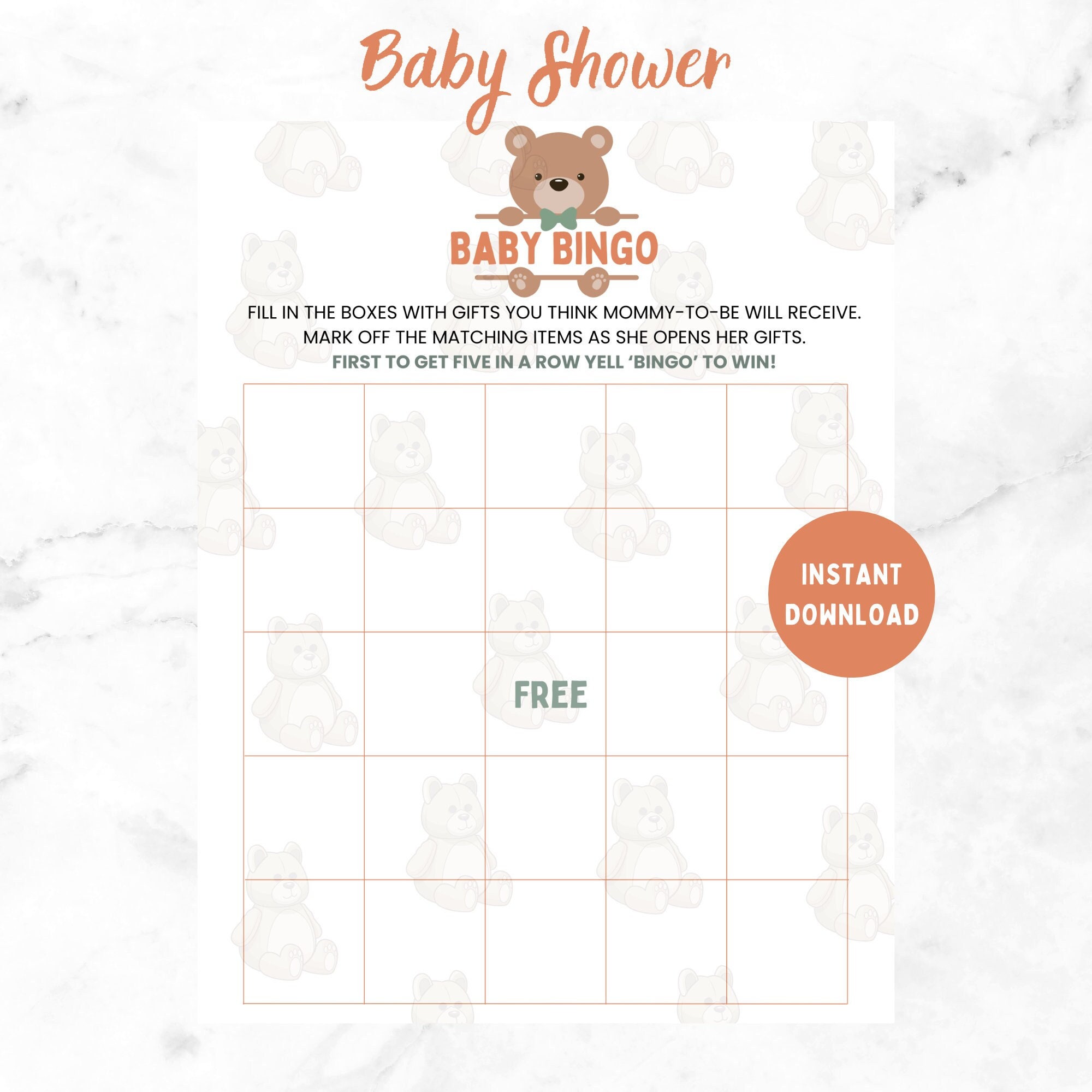 Baby Shower Bingo | Baby Shower Activity | Printable Baby Shower Bingo ...