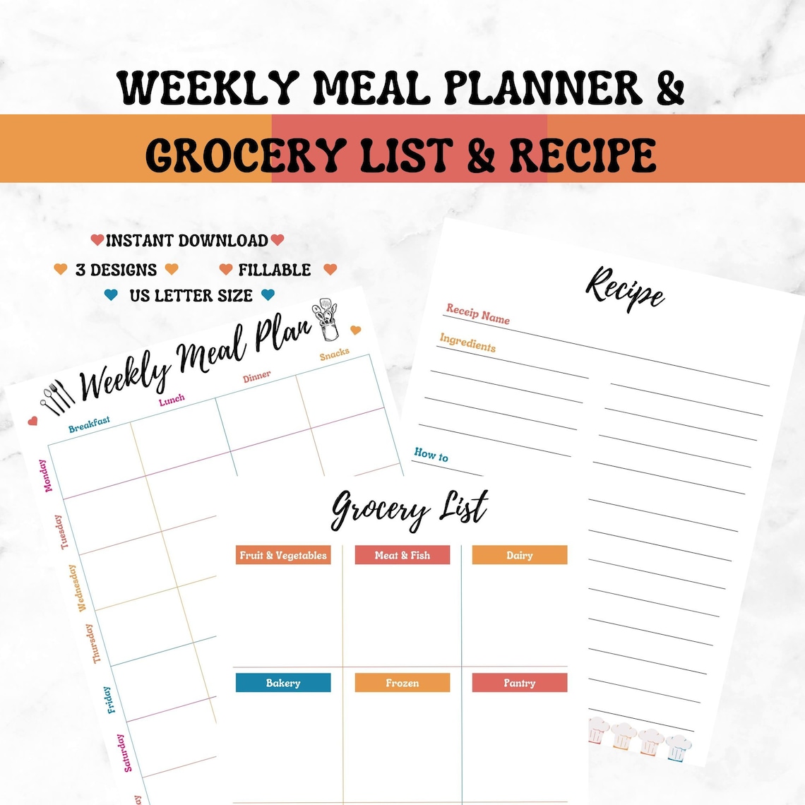 Weekly Meal Planner Food Planner Printable Meal Planner Recipe Page ...