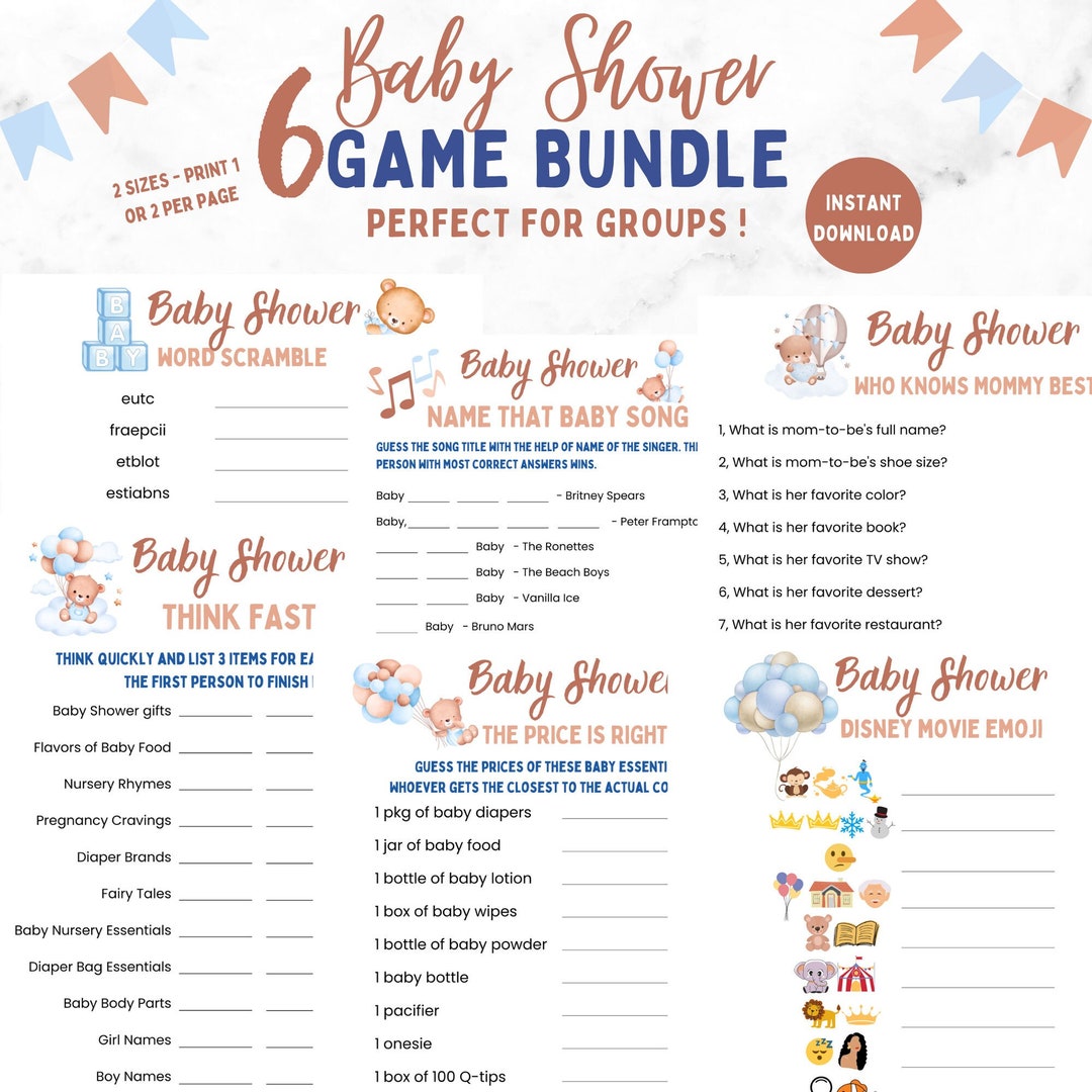 Baby Boy Shower Games Bundle: 6 Printable Activities (instant Download ...