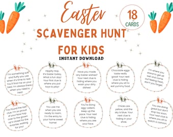 Easter Scavenger Hunt for Kids: 18 Clue Cards (Digital Download)
