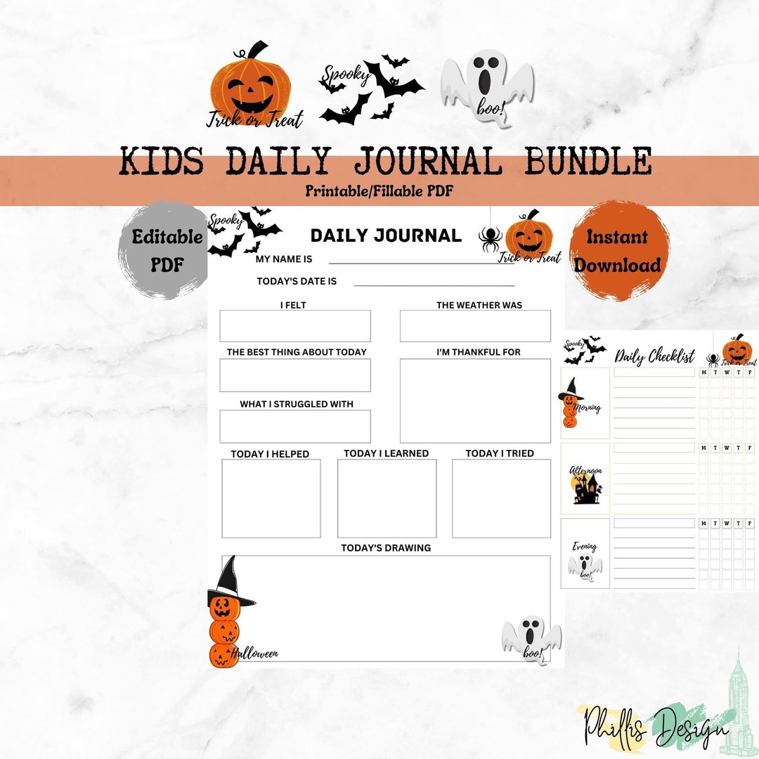 Halloween Printable Journal Kids Daily Journal Kids Daily Checklist ...