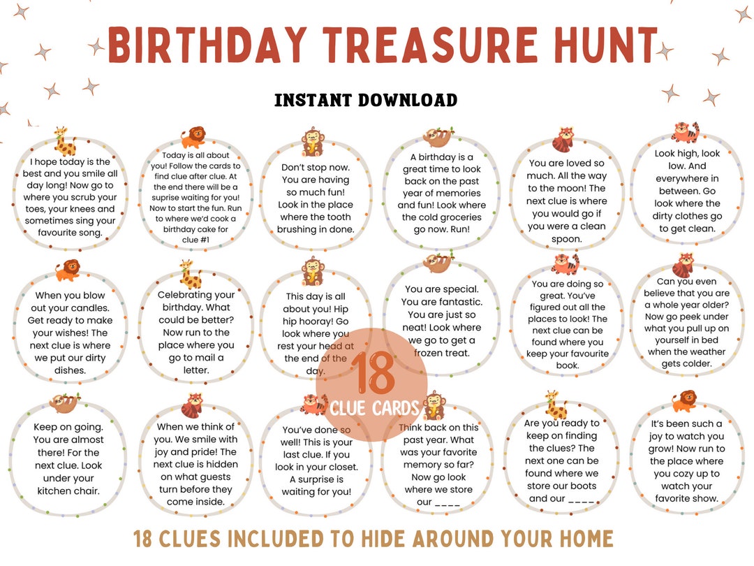 Birthday Scavenger Hunt for Kids | Birthday Treasure Hunt | Instant ...