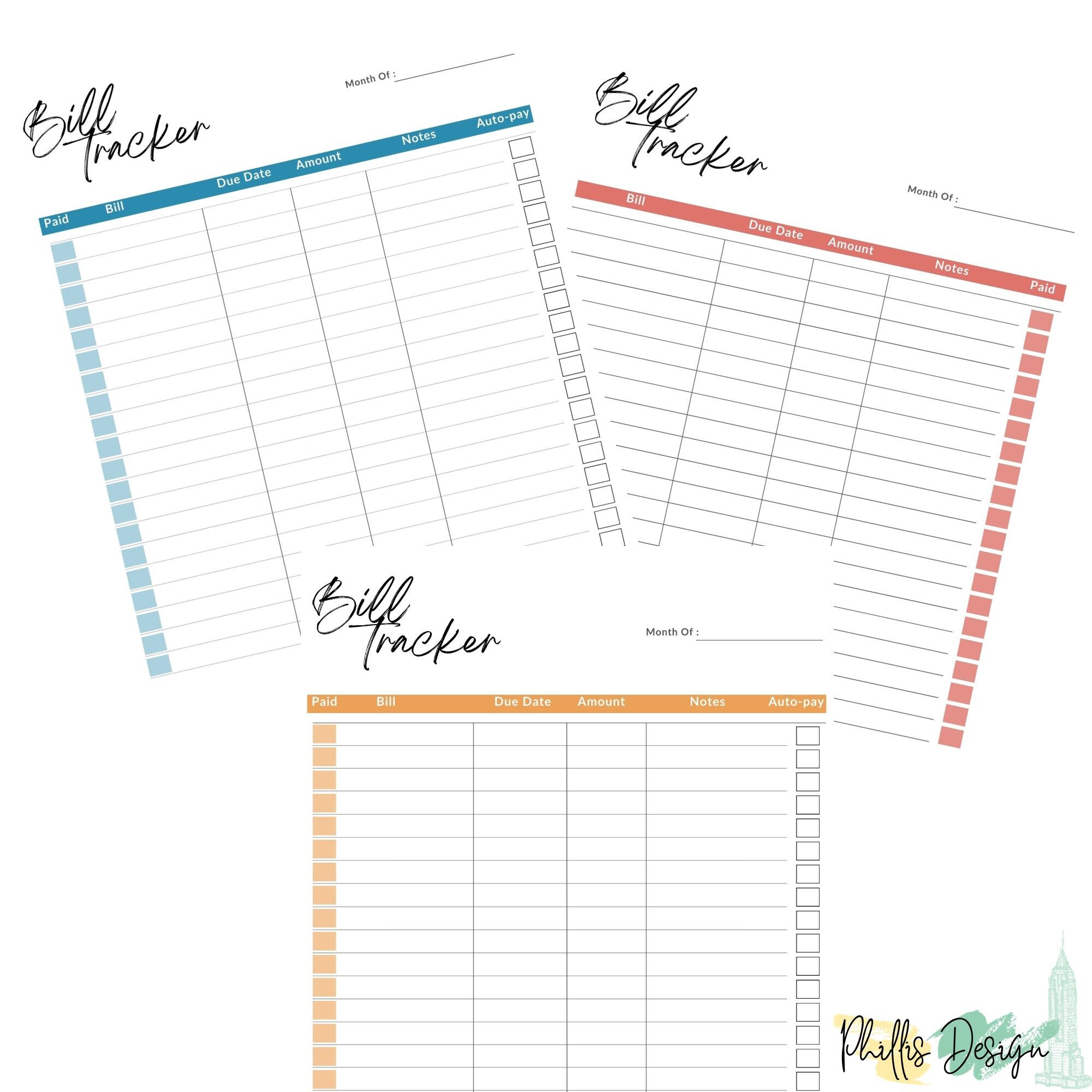Editable Monthly Bill Tracker: Printable Bill Payment Organizer ...