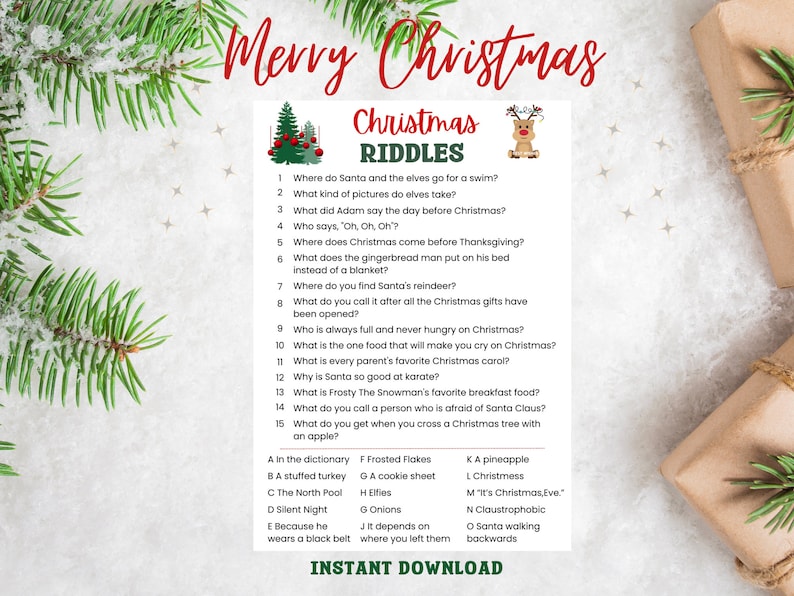 Christmas Riddles Printable Game Christmas Game for Kids Christmas