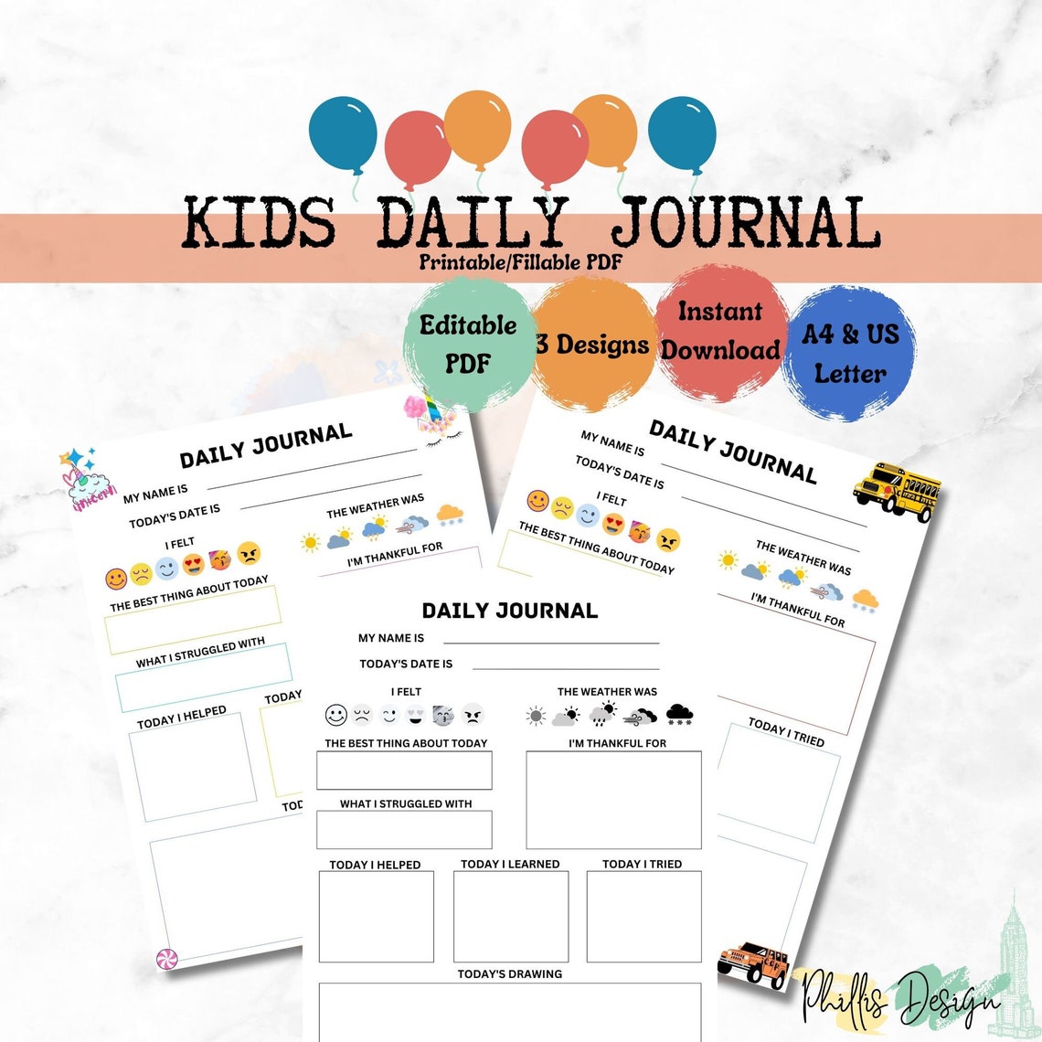 Kids Daily Journal Printable Kids Journal Fillable Digital - Etsy