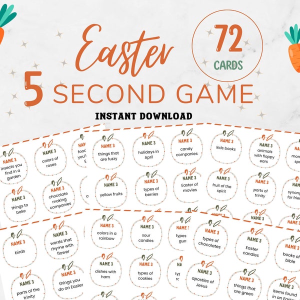 Easter 5 Second Game | Printable Game |  Party Game | Game Adults Family Kids | Family Game | Easter Trivia