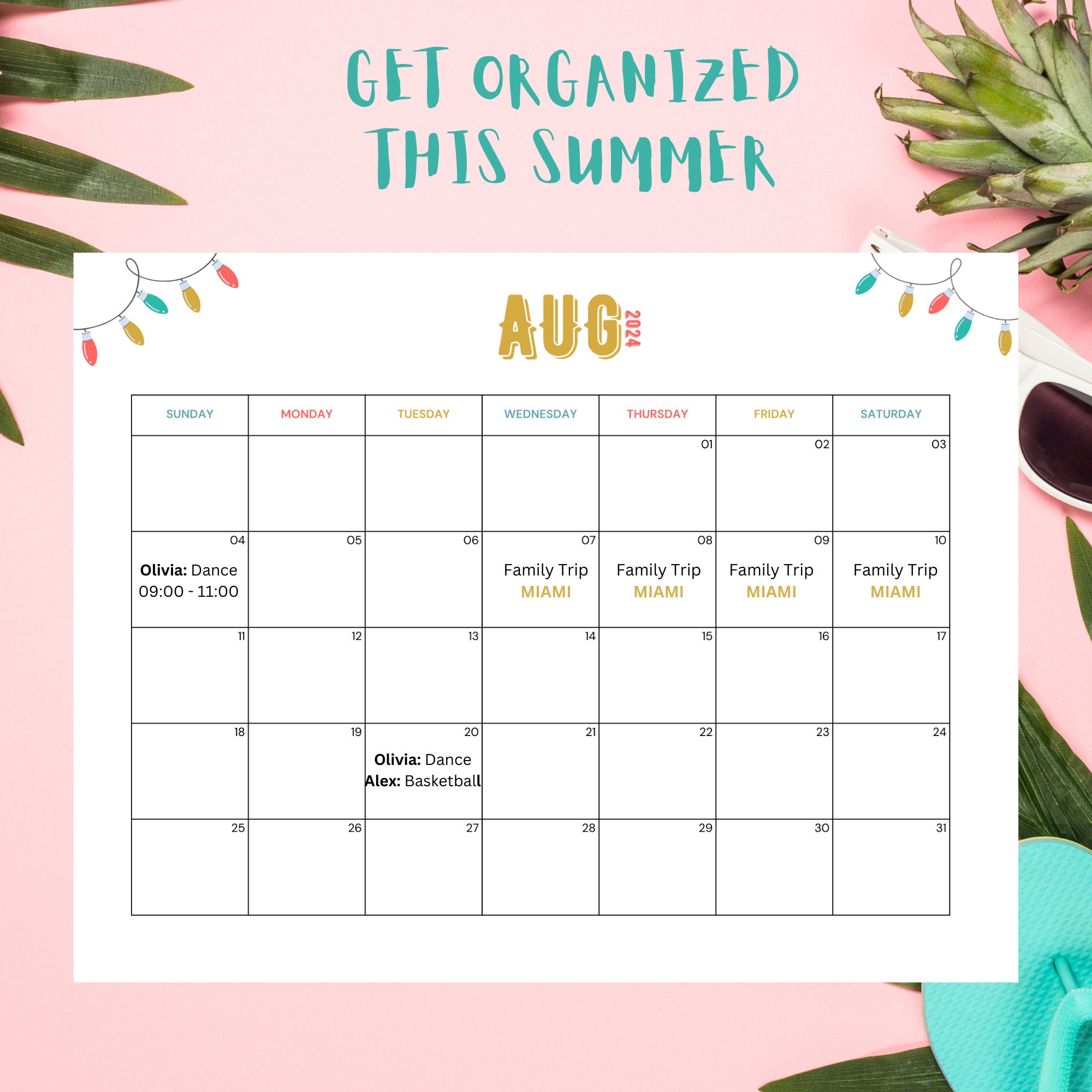 Printable Editable Summer Calendar|june, July, August,sept Calendar ...