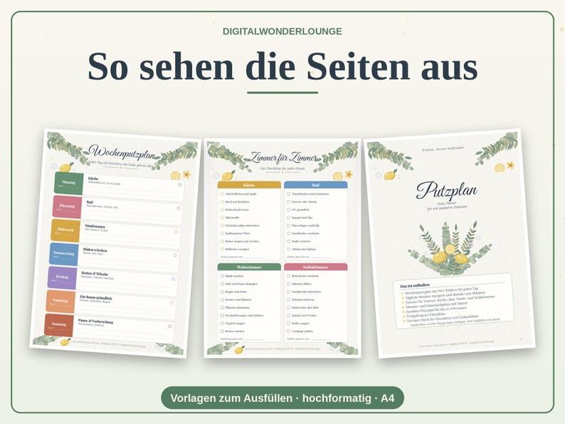 Putzplan zum Ausdrucken PDF Haushaltsplan Putzplaner Wochenplan Familie