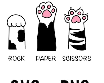 Piedra, papel o tijera PNG, SVG de mascota, PNG de animal, Svg de pata de gato, regalo para amantes de los gatos, Svg de pata de animal, Papá gato, Mamá gato, Archivos digitales Cricut, Svg escolar
