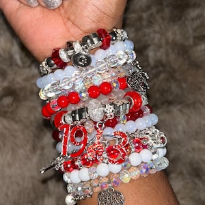 Red and White Bracelet Set Delta Sigma Theta Inspired Bracelet for Women 14pc Bracelet Stack Gift for Her Personalized Sorority Gift 1913