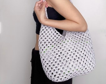 Handmade Crochet Market Bag - Open Knit Tote - Beach Shoulder Bag