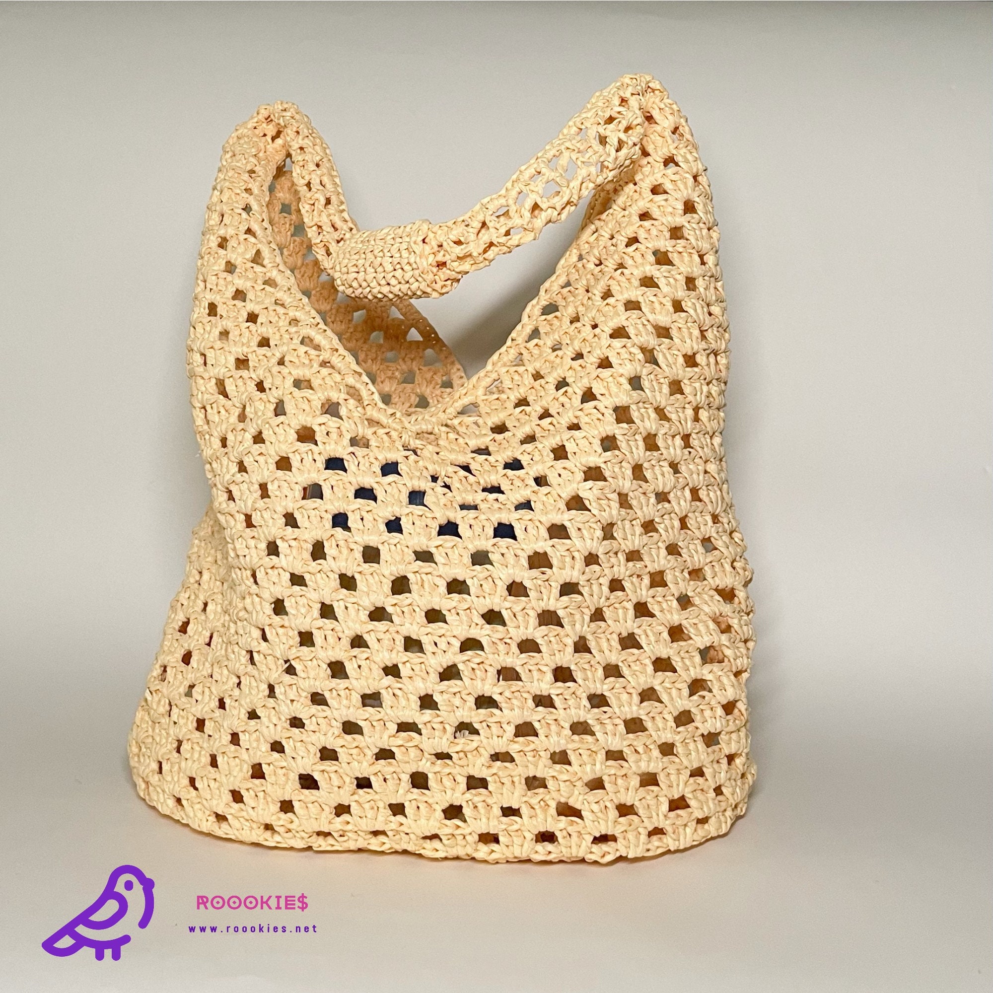 【Raucohouse】Roti crochet net shoulder bag Crochet Raffia Tote Bag, Straw Shoulder Bag, French Market