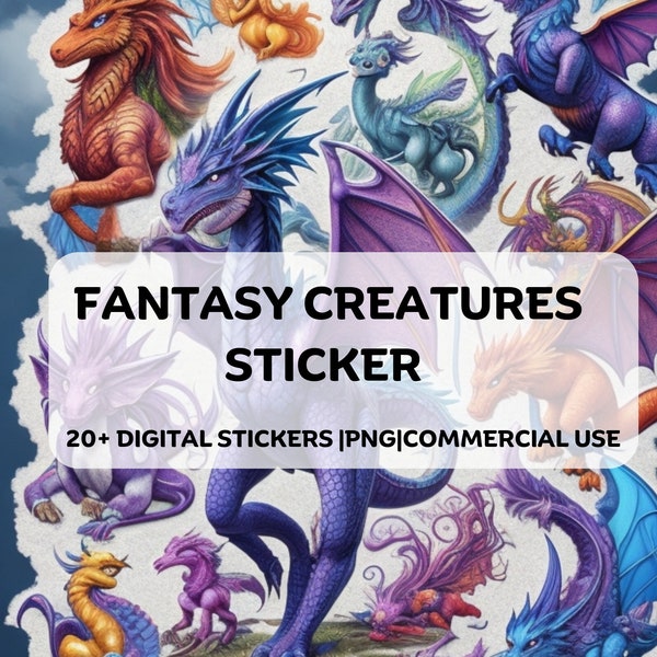 Magical Fantasy Creatures Digital Stickers Pack | Commercial Use | PNG | Whimsical Design | Instant Download | Printable