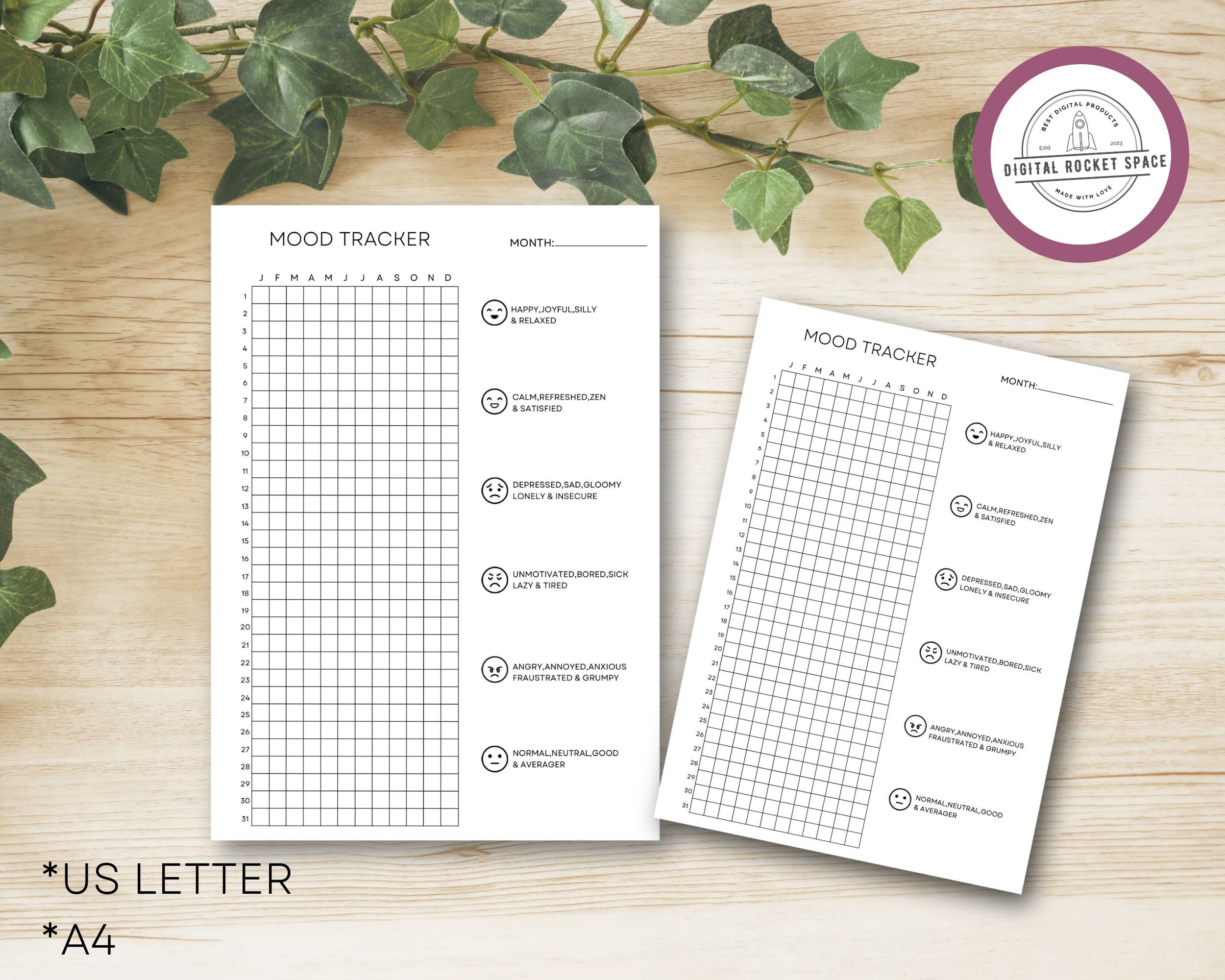 Mood Tracker Printable | A Year in Pixels Mood Journal | Emotion ...