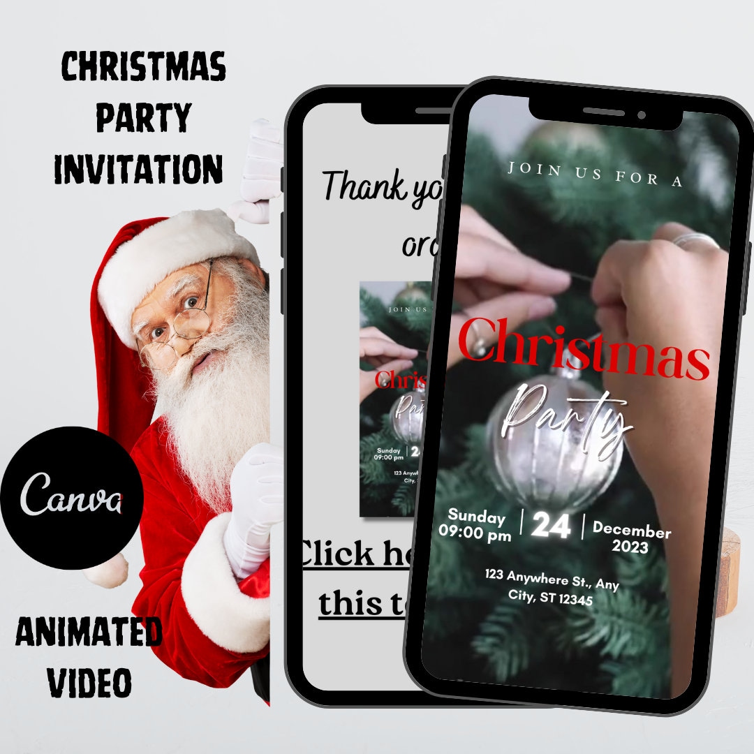 Animated Christmas Party Einvite, Holiday Dinner Digital Template