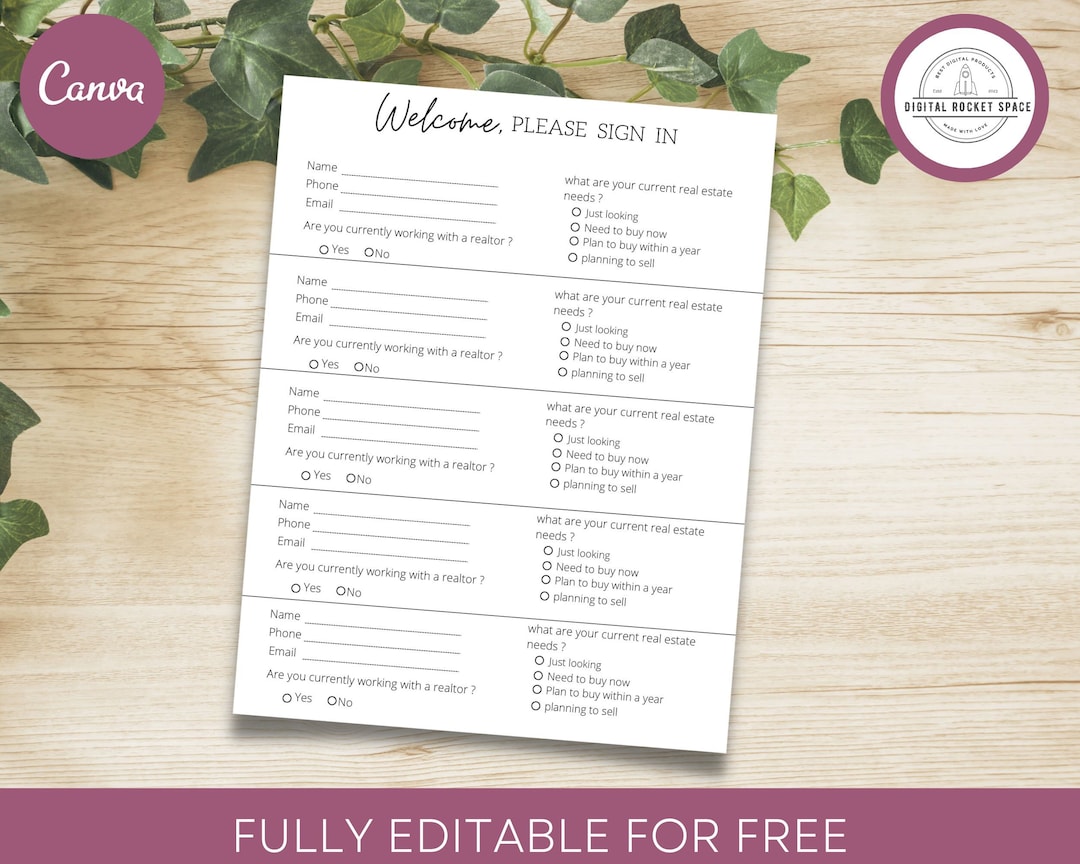 Printable Real Estate Marketing Template | Editable Open House Sign-in ...