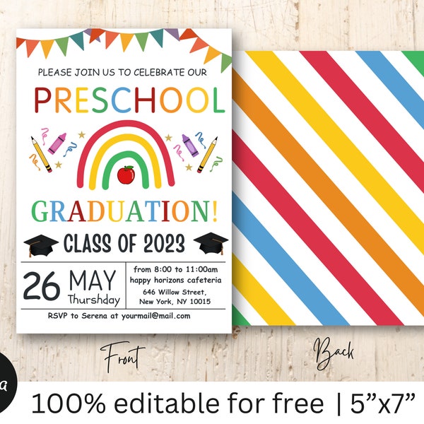 Preschool Graduation Invitation Editable Template | Pre-K Kindergarten Class Template | Graduation Digital Template | Digital Download