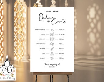 Editable Wedding Order of Events Sign - Taliana Set, Customize, download, you print, LDS wedding printables