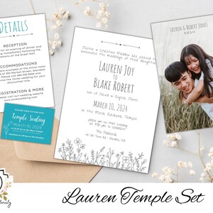 LDS-trouwaankondigingsset - Lauren-set, tempeluitnodigingen, detailkaarten, printables aanpassen en downloaden