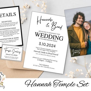 LDS-huwelijksaankondiging Hannah Set, tempeluitnodigingen, detailkaarten, aanpassen en printables downloaden