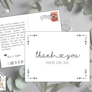 Postales de agradecimiento para bodas y otras ocasiones especiales, Lauren Set, plantilla sencilla, diseño de garabatos, personalizar y descargar imprimibles