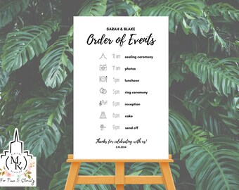 Editable Wedding Order of Events Sign - Sarah set, Customize, download, you print, LDS wedding printables