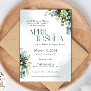 Faire-part de mariage personnalisé - Ensemble du mois d'avril, faire-part de mariage, plantes succulentes et fichiers imprimables à télécharger