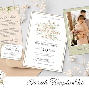 LDS-huwelijksaankondigingset - Sarah-set, tempeluitnodigingen, detailkaarten, aanpassen en printables downloaden