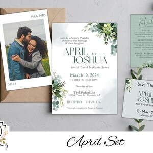 Ensemble de faire-part de mariage - avril, faire-part de mariage, cartes "Remarquez la date et les détails", plantes succulentes, personnalisation et téléchargement des imprimés