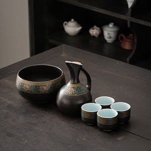 Japanese Ceramic Sake Set with Warmer Pot Porcelain Pottery Hot Saki Bottle Chinese Wine Set Warming Bowl Sake Bottle and Cups Free Shipping
