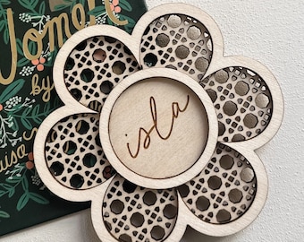 Boho rattan cane flower name sign | birth announcement | ornament | nursery decor