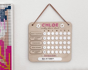 Custom chore chart for kids | Weekly To Do List | Interchangeable sign | Kids Reward Chart | Daisy theme