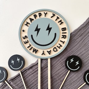 Lightning smiley cake topper | One happy dude | Custom matte colors
