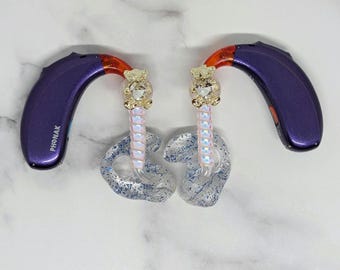 Gold crystal teddy hearing aid charms