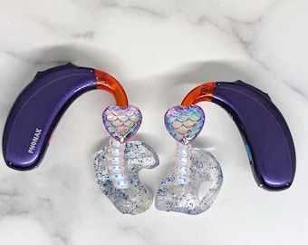 Mermaid heart hearing aid/cochlear implant charms