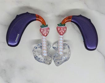 Glitter strawberry hearing aid/cochlear implant charms