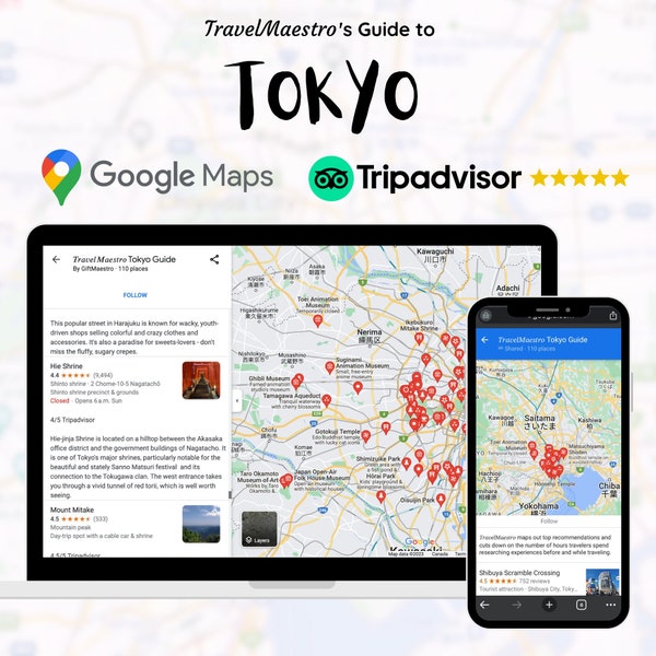 100+ beste dingen om te doen in TOKYO Reisgidskaart | Tripadvisor-beoordelingen | Google Maps Reisplanner voor iPhone en laptop | Digitaal downloaden