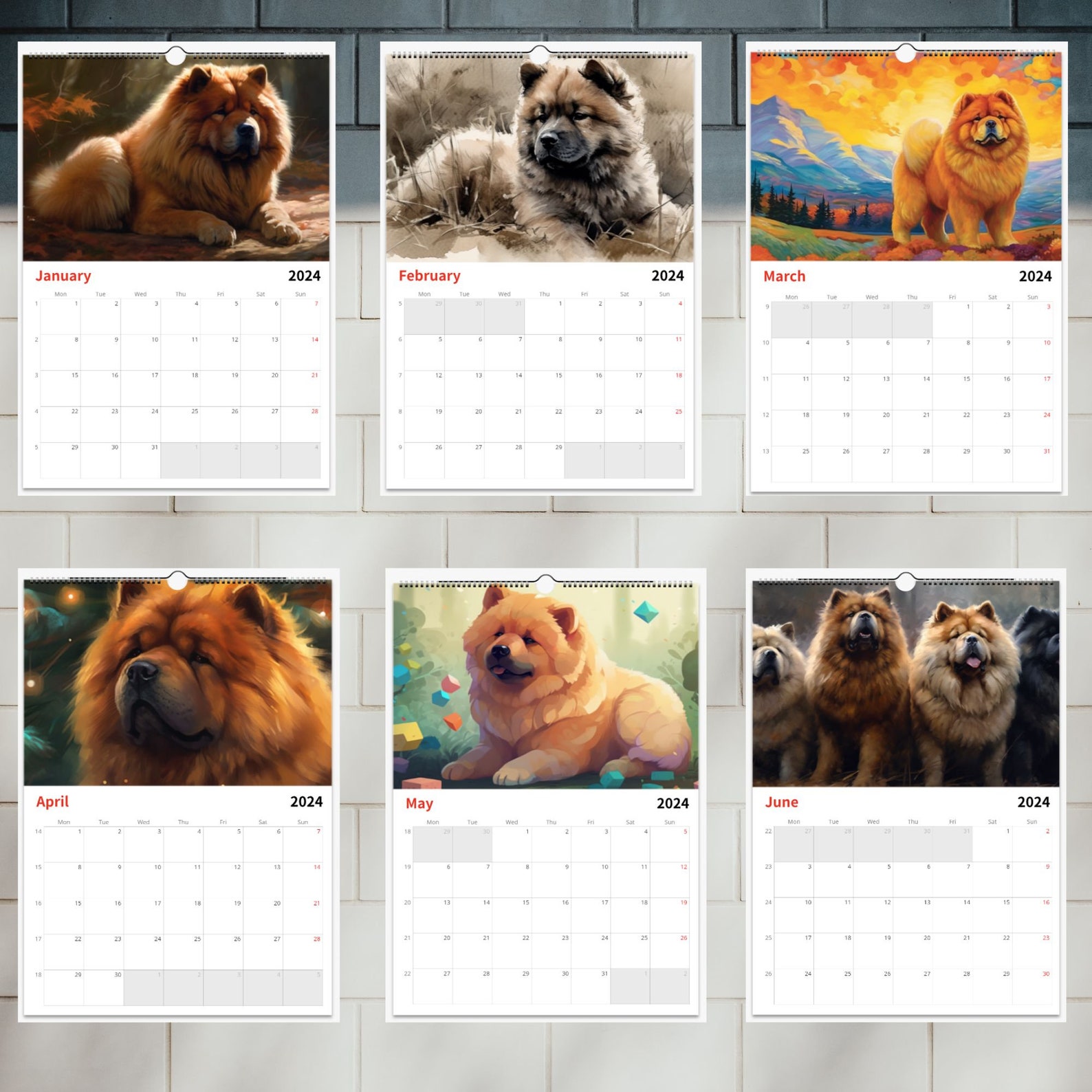 Chow Chow Calendar, Chow Chow Wall Calendar 2024, Gift Idea for Chow