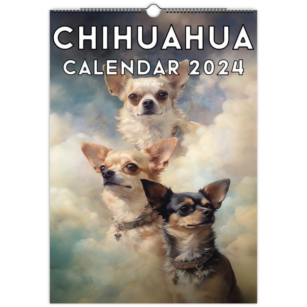 Calendrier Chihuahua, Calendrier mural Chihuahua 2024, Idée cadeau pour les amateurs de Chihuahua, Calendrier Chihuahua 2024, Calendrier mural pour chiens